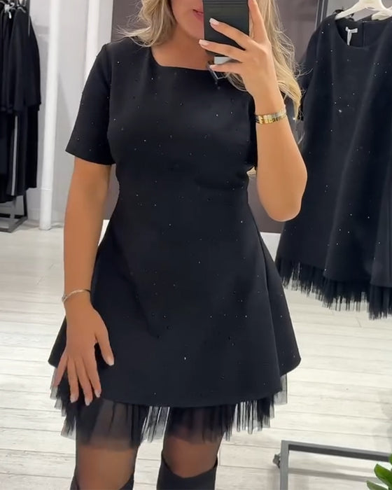 Elegant Shimmering Mesh Patchwork Dress