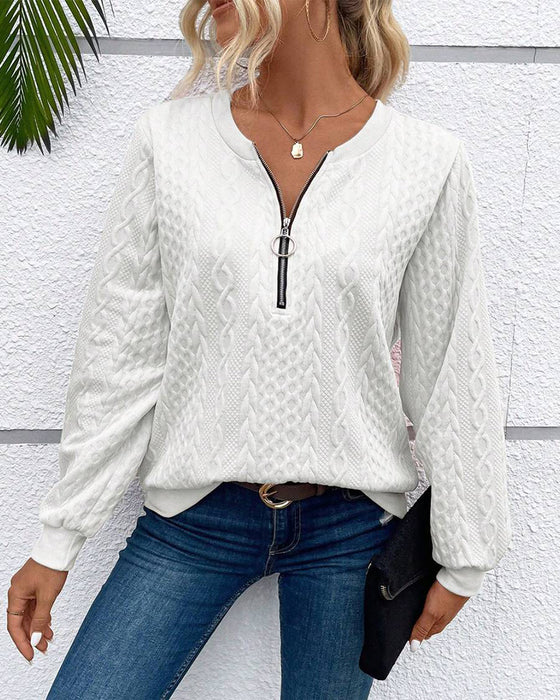 Casual solid color long sleeve zipper sweatshirt