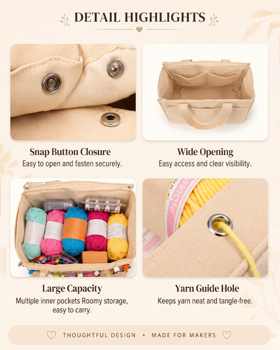 Canvas Yarn Storage Bag with Needle Pockets