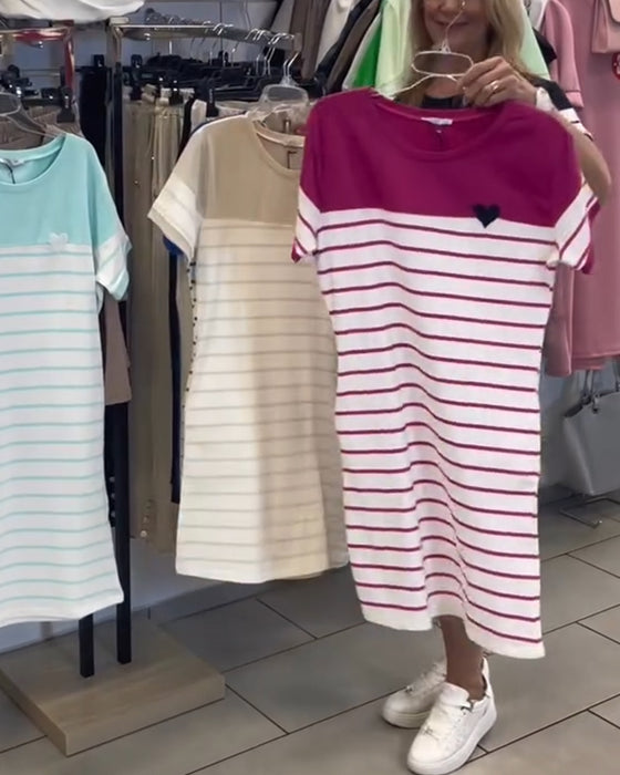 Crew Neck Casual Striped Dress