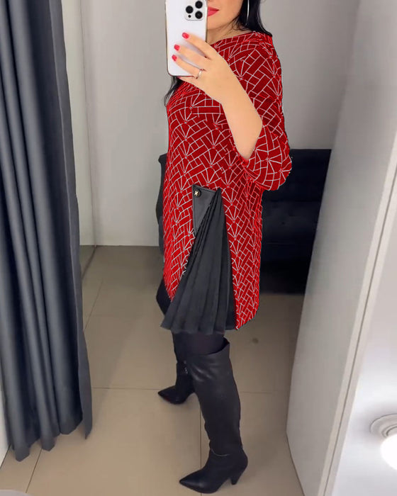 Round neck line printed dress