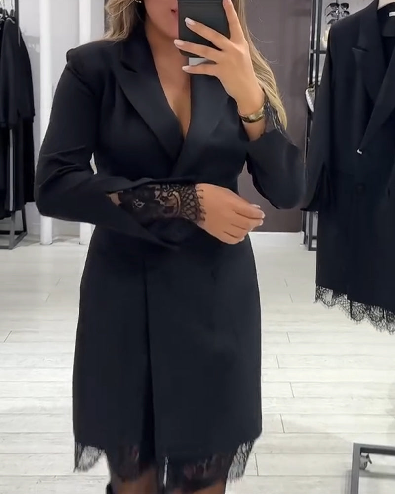 V-Neck Spliced Work Dress