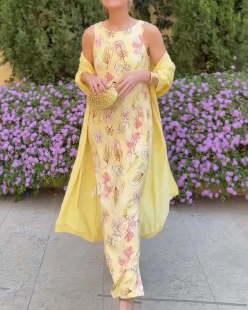 Sleeveless Maxi Dress + Matching Cardigan Set