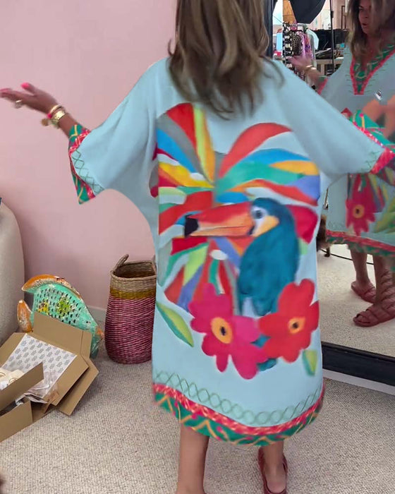 V-neck Graffiti Print Dress