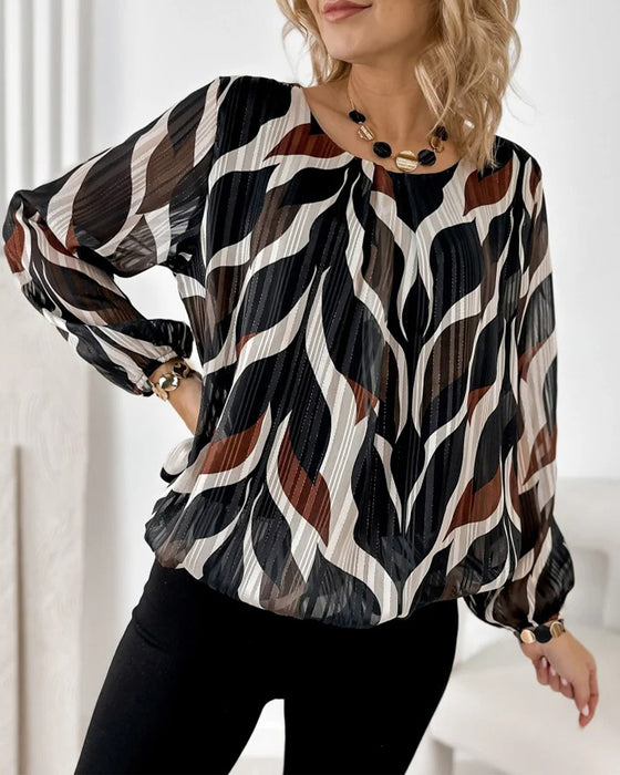Lantern Sleeve Round Neck Blouse