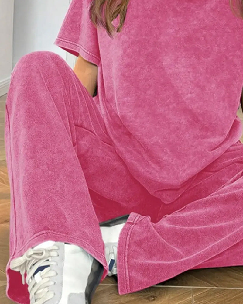 Distressed Short Sleeve Casual Set