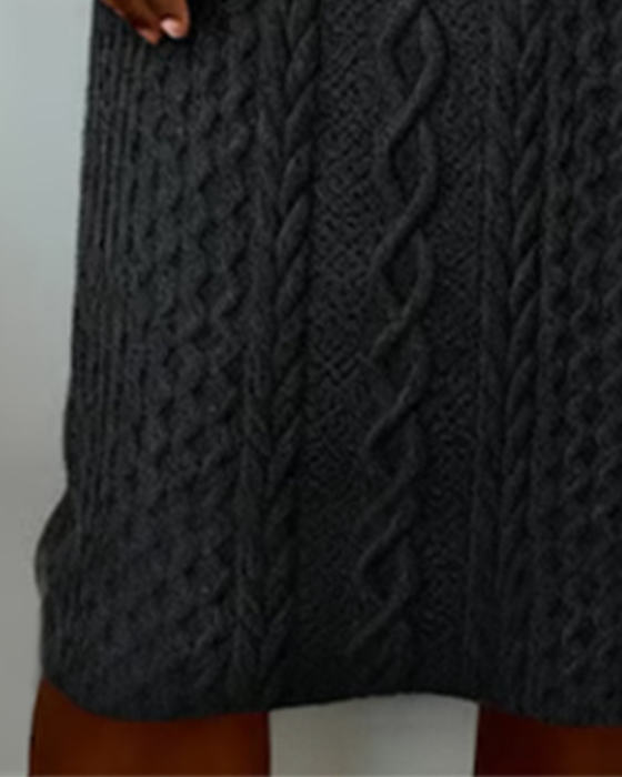 Denim cable knit patchwork collared dress