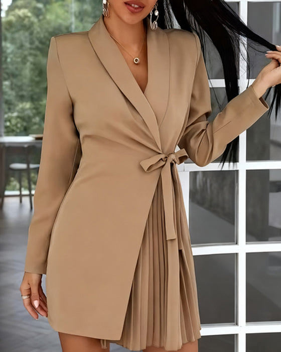 Suit-Style Pleated Waist Dress