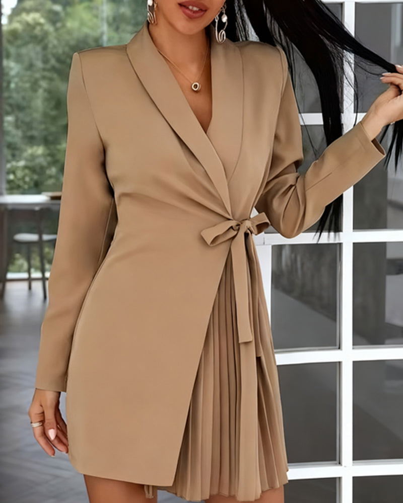 Suit-Style Pleated Waist Dress