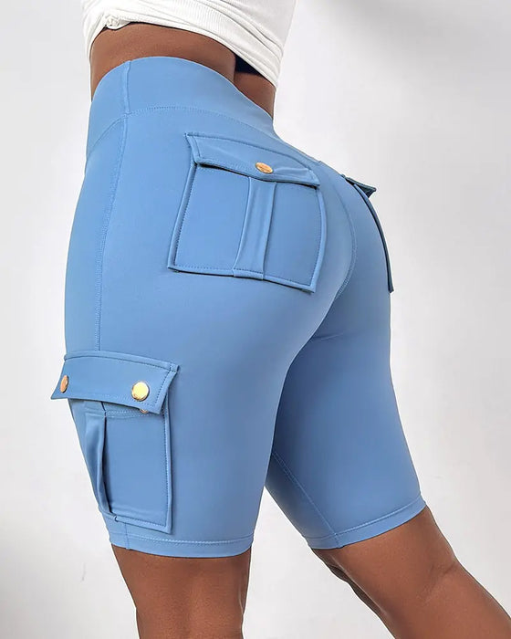 High-waisted cargo pocket shorts