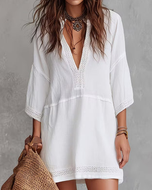 V-Neck Cut-Out Patchwork Dresses