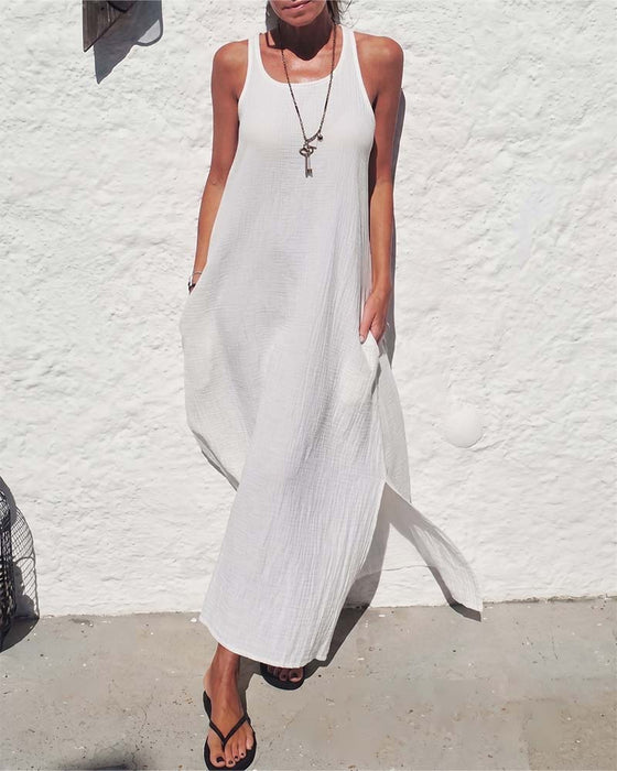 U-Neck Sleeveless Loose Full Skirt Dress