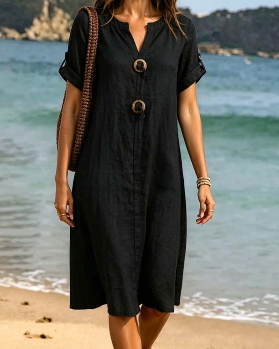 Casual V-neck Solid Color Dress