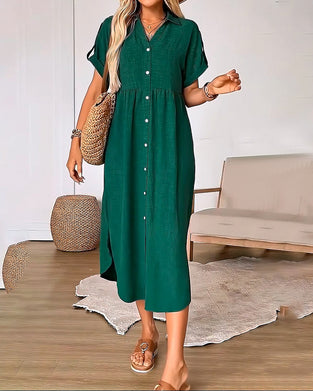 Button-Front Shirt Style Casual Short Sleeve Dress