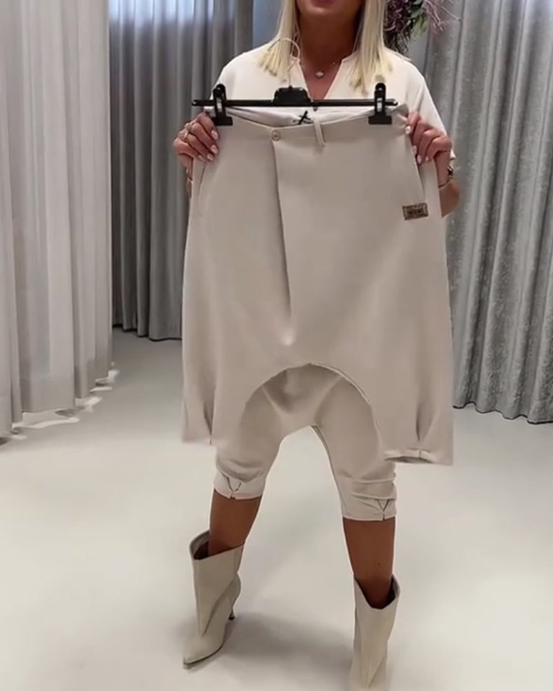 Solid Asymmetrical Design Pocket Harem Pant