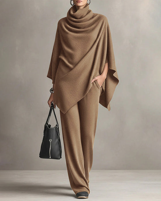 Turtleneck Top Wide-Leg Pants Set