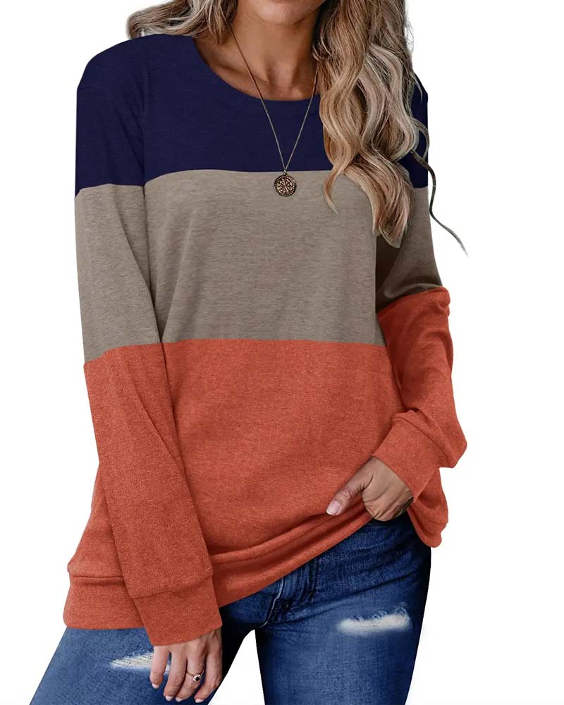 Three-Color Patchwork Long Sleeve Top