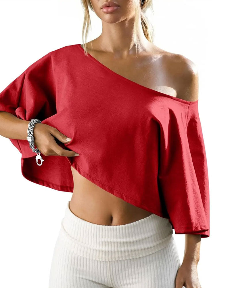 One Shoulder Cropped Cold Shoulder T Shirt