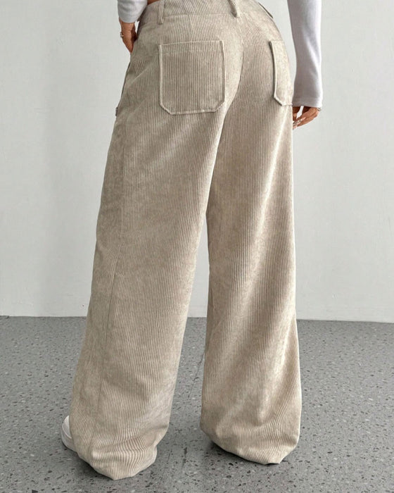 Front Back Pocket Solid Straight Leg Long Pant