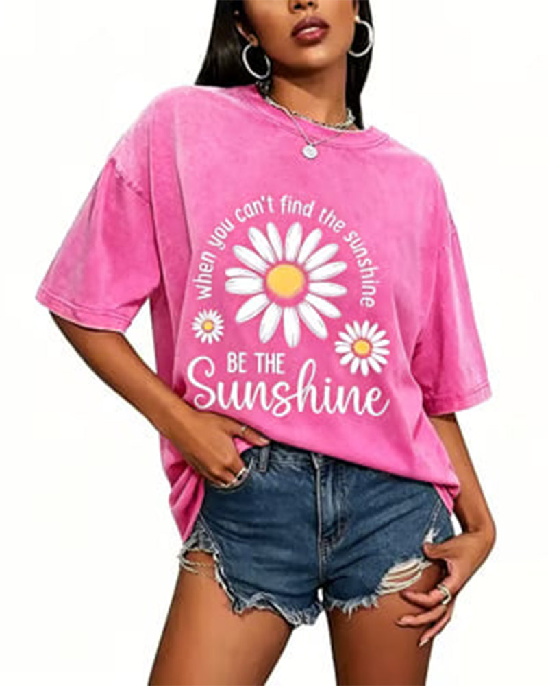 Daisy Print Crew Neck Casual T-Shirt