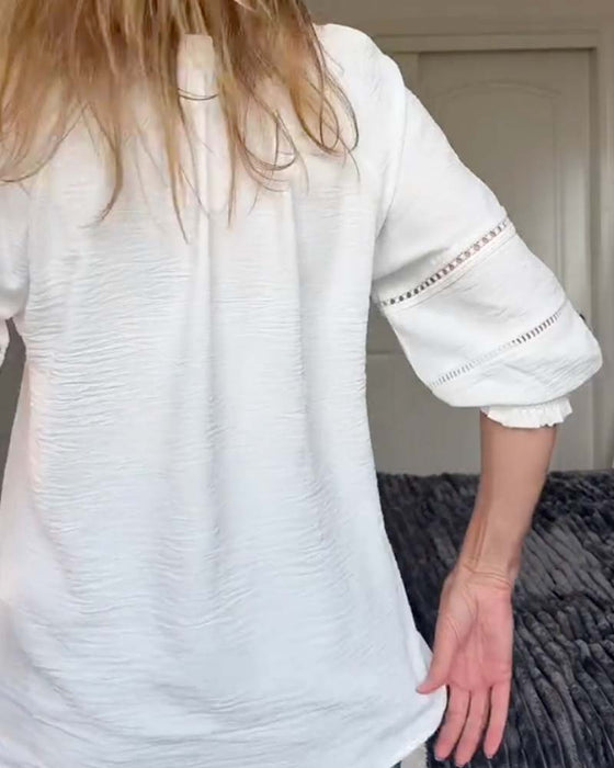 V-Neck Cutout Ruffle Solid Blouse