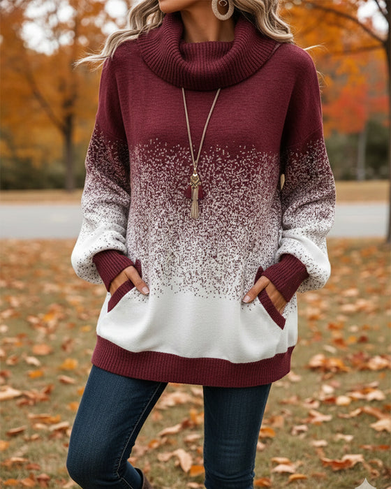Cowl Neck Gradient Pattern Pullover