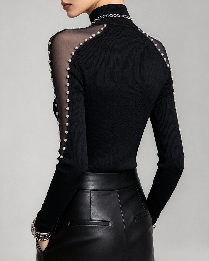 Half Turtleneck Solid Color Patchwork Top