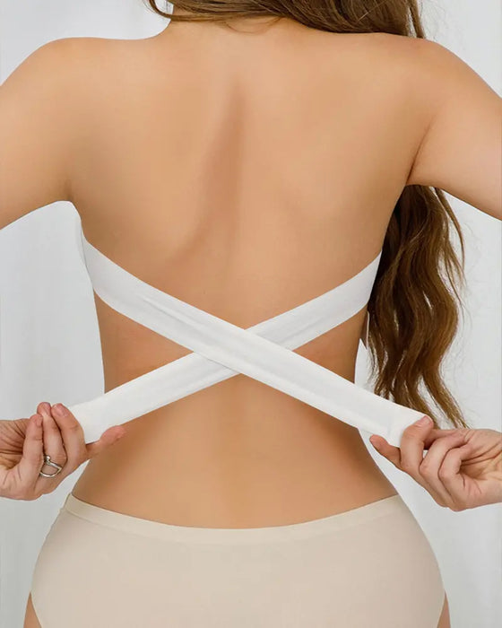 Strapless Seamless Side Closure Criss Cross Bra Top