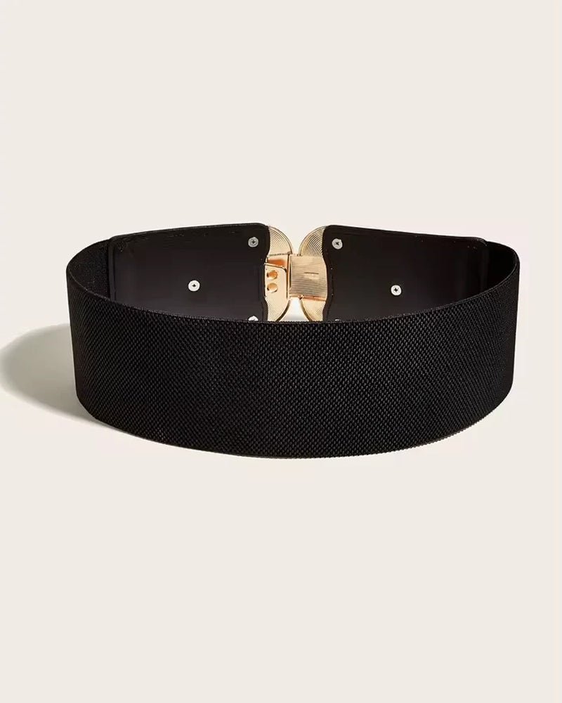 Vintage Golden Buckle High Elastic Leather Belt For Women