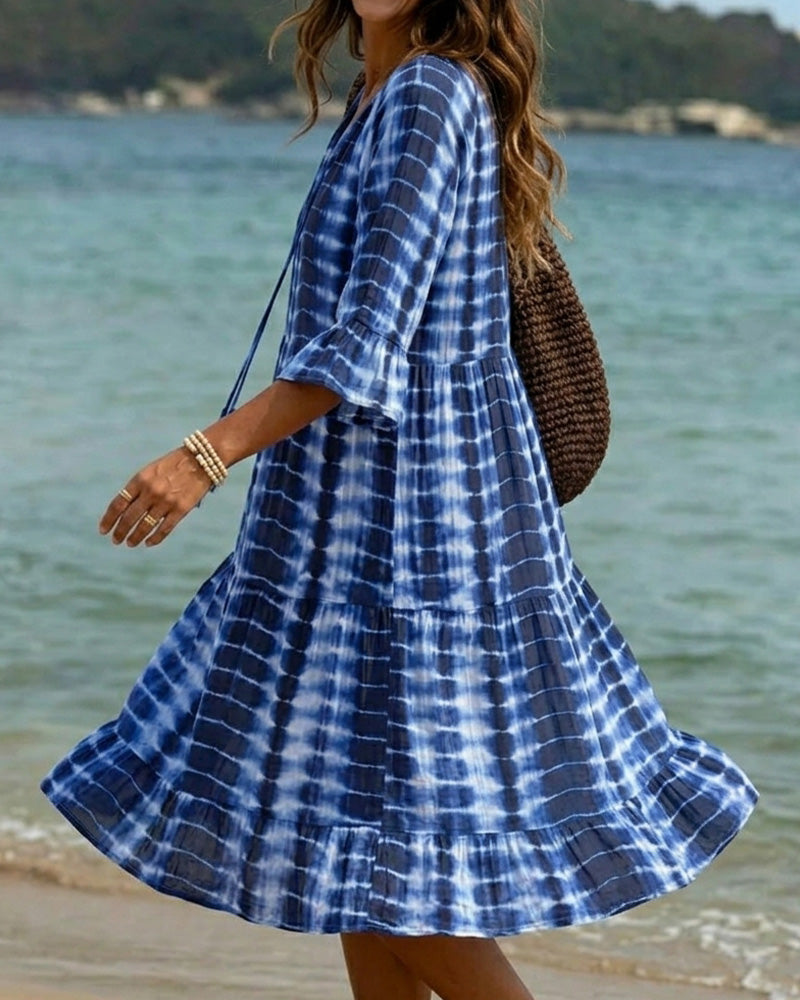 V-Neck Gradient Print Vacation Dress
