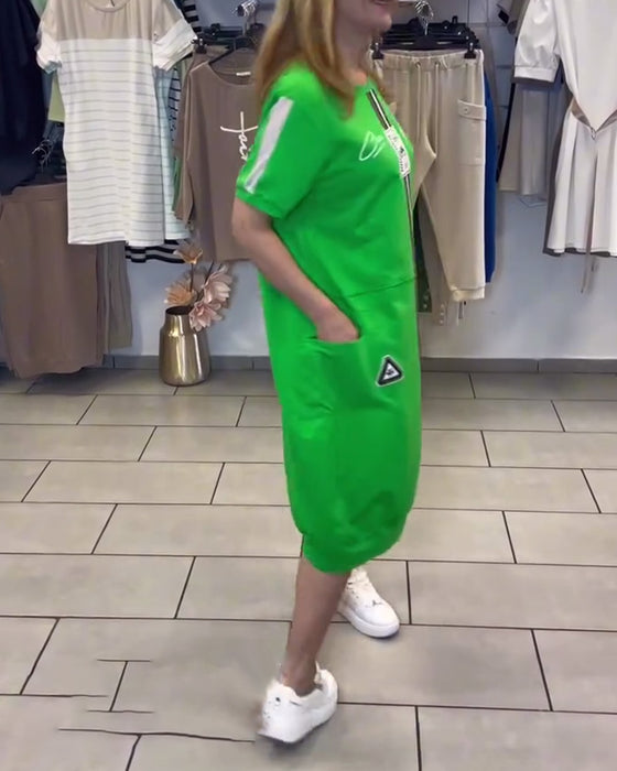 Short Sleeve Printed Shift Dress