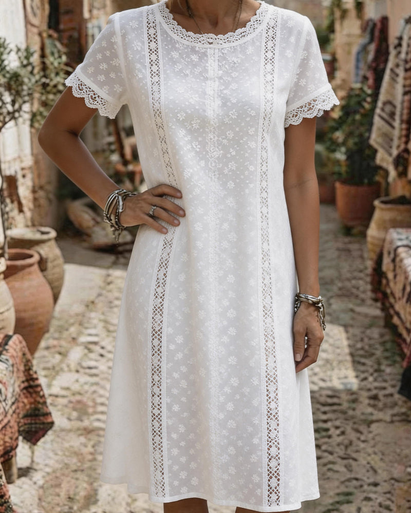 Round Neck Lace Cutout Sheath Dress
