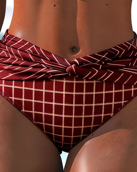 High Waist Plaid Twist Bikini