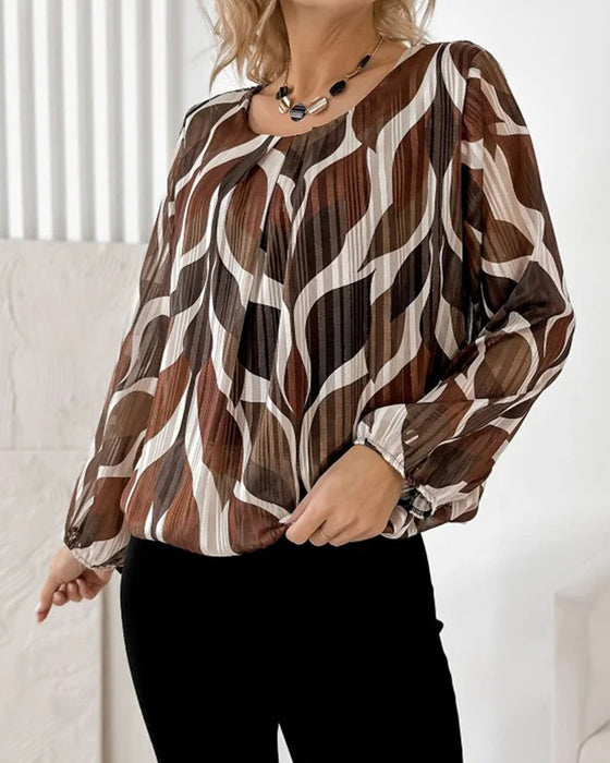 Lantern Sleeve Round Neck Blouse