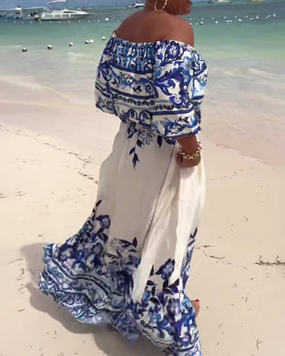 Off-Shoulder Printed Resort Dress