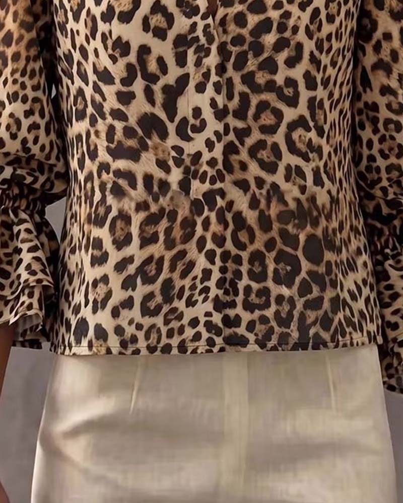 Leopard Ruffle Casual Blouse