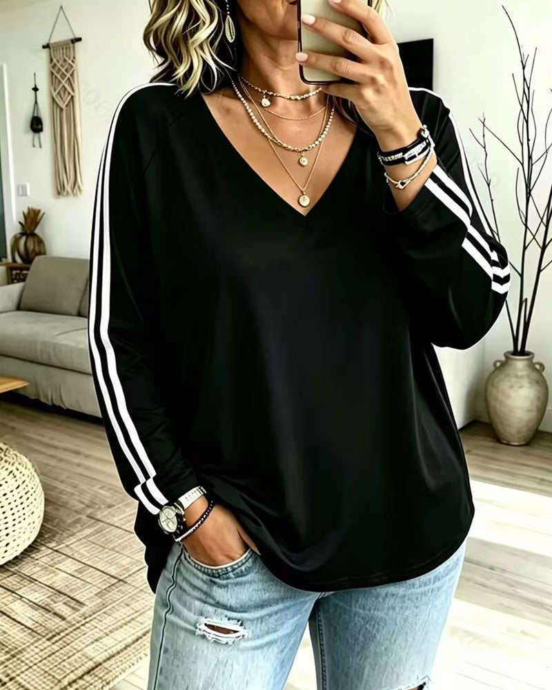 V-Neck Striped Loose Top