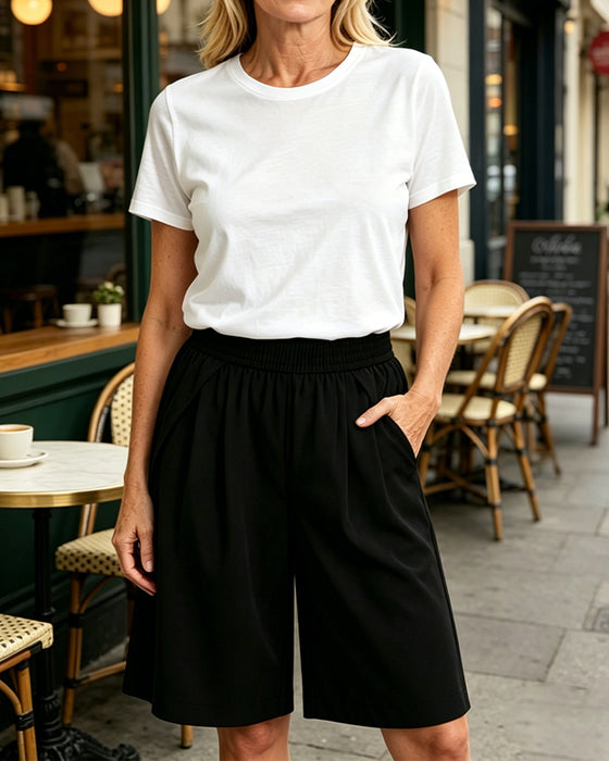 Elastic Waist Wide-Leg Shorts