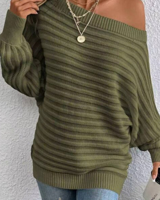 Solid color casual ribbed sweater