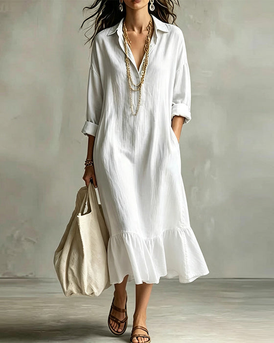 Shirt Collar Solid Color Dress