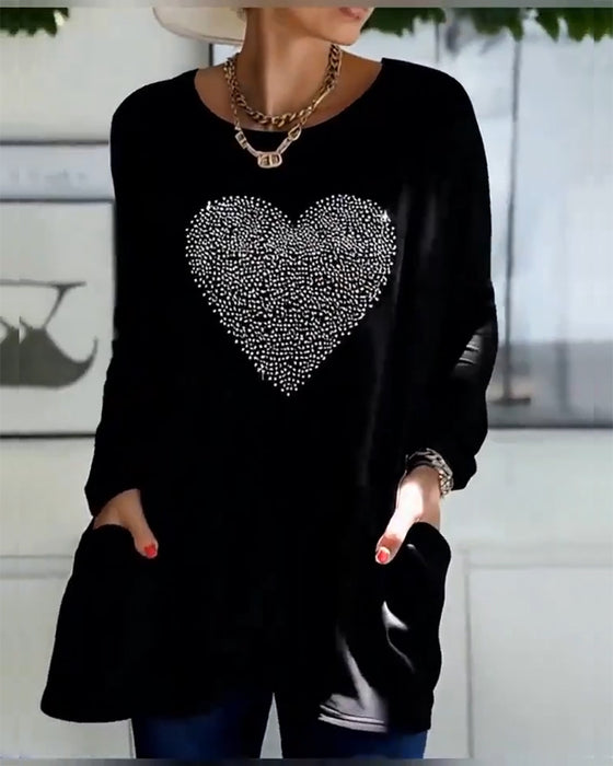 Fine Glitter Love Pocket Design Top