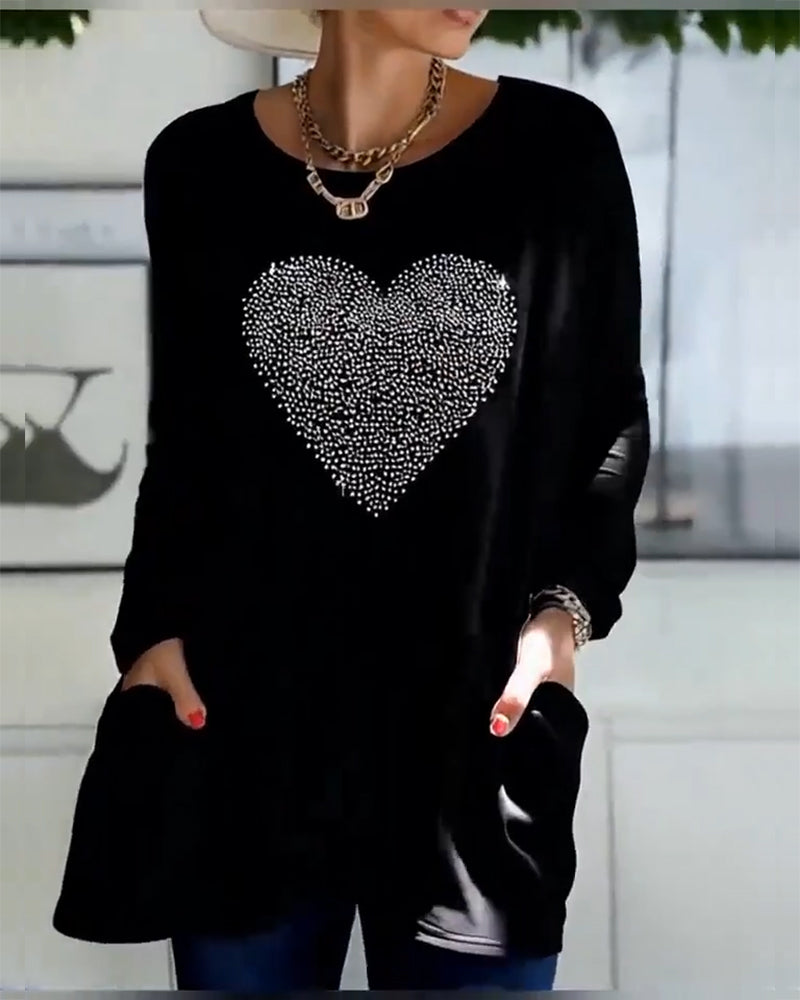 Fine Glitter Love Pocket Design Top