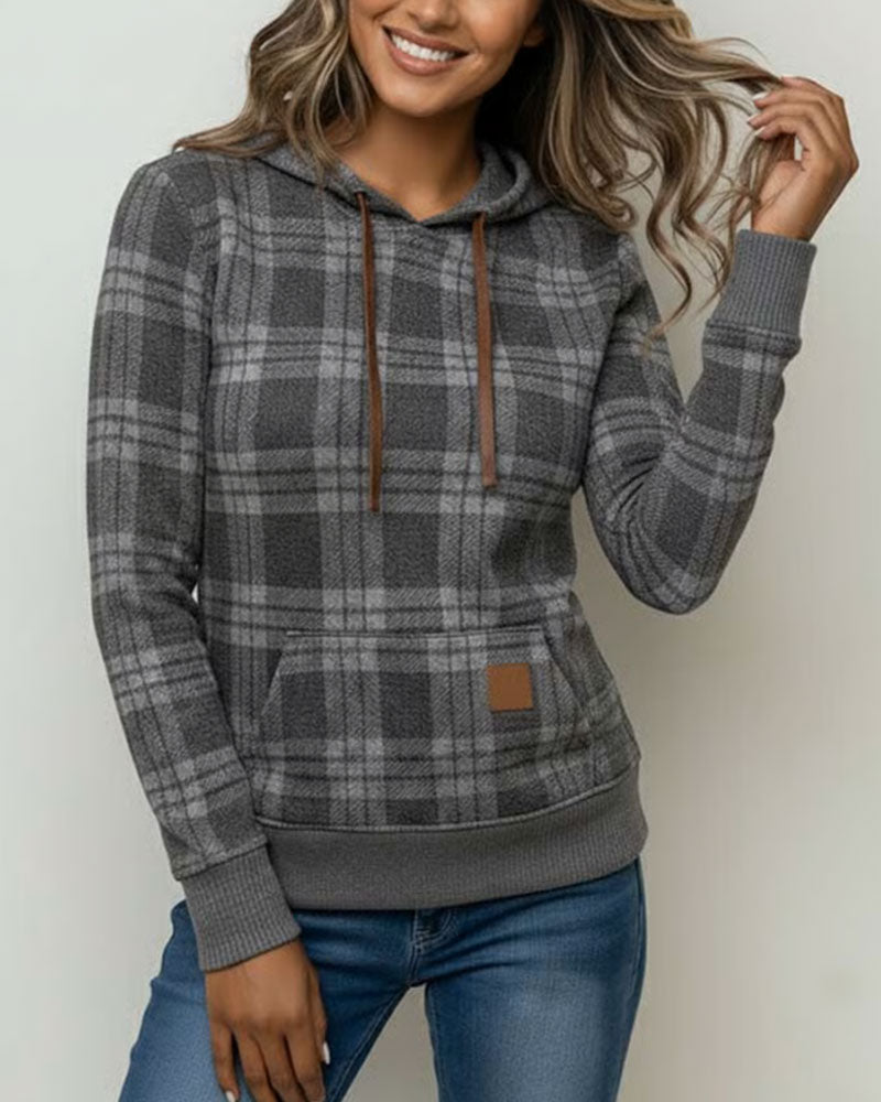 Long-Sleeved Plaid Casual Hoodie