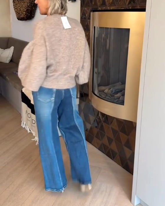 Elegant Lantern Sleeve Cardigan