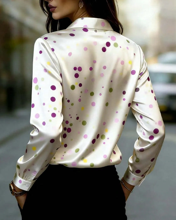 Polka Dot Long Sleeve Ruched Blouse