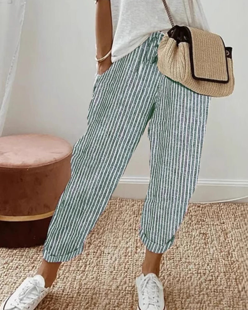 Casual Striped Cropped Pants