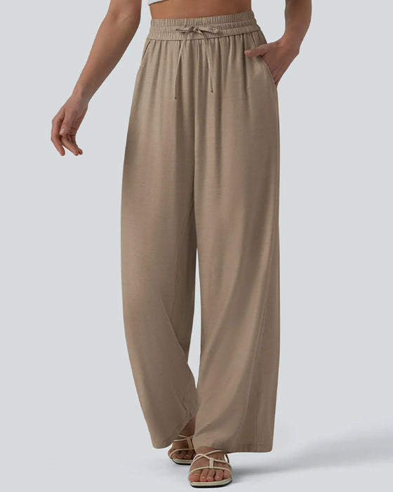 Elastic Waist Wide-Leg Tie Casual Pants