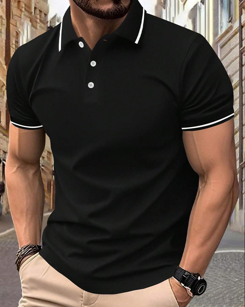 Men's Regular Fit Contrast Binding Short Sleeve Knit Polo Shirt