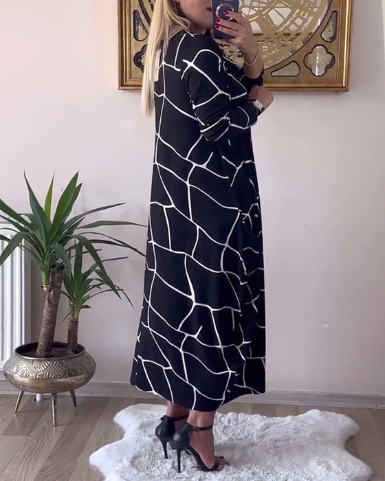 Round Neck Long Sleeve Pocket Loose Dress