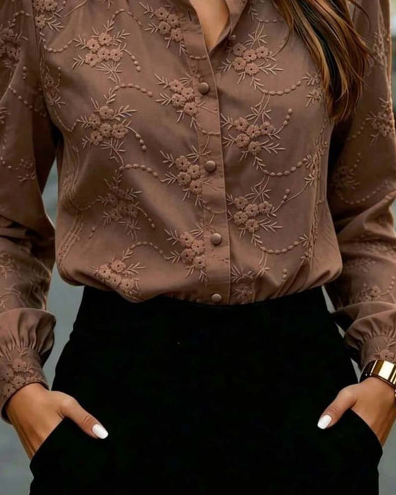 Bubble Sleeve Mandarin Collar Blouse